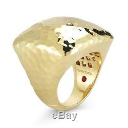 18k Yellow Gold, Roberto Coin Martellato Square Top Ring 17+grams, Size 7.5