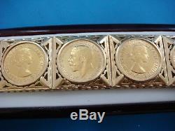 18k Yellow Gold Super Heavy 110.2 Grams Sovereign Coin Bracelet, 7.75 Inch Long
