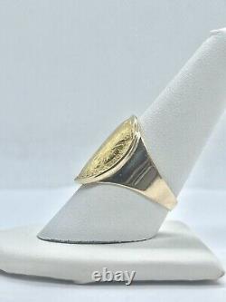 18k yellow gold coin ring band size 9.25 3.18mm-21.26mm width 7.1 grams estate