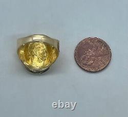 18k yellow gold coin ring band size 9.25 3.18mm-21.26mm width 7.1 grams estate