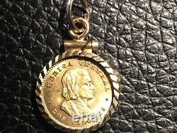1900 Costa Rica 2 Colones Gold Coin In 14k Bezel 2.5 Grams Total