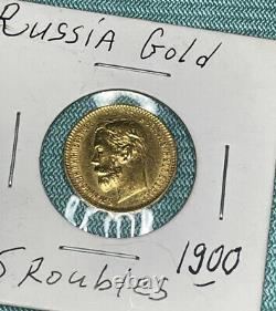1900 GOLD RUSSIA 4.301 GRAMS 5 ROUBLES NICHOLAS II COIN ANTIQUE Rare
