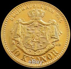 1901 EB Sweden 10 Kronor 4.48 Grams. 900 Gold (King Oscar II) ANACS MS 64
