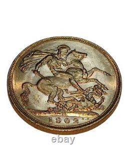 1902 Gold Sovereign British Edward VII Coin Melbourne, Australia Mint 8.0 Grams