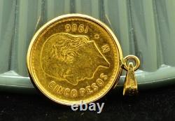 1906 Mexico 5 Pesos Gold Coin IN 14K Bezel Pendant KM#464
