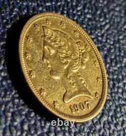 1907 D US $5 Liberty Half Eagle Gold Coin! 8.3grams! Free Shipping