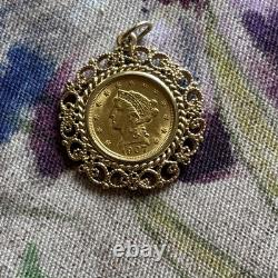 1907 Liberty Head $2.50 Coin Pendant. Coin 90% Gold, Pendant 14K. 9 Grams