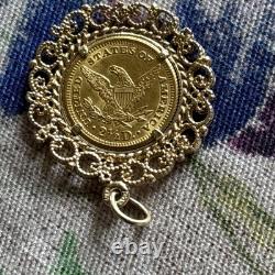 1907 Liberty Head $2.50 Coin Pendant. Coin 90% Gold, Pendant 14K. 9 Grams