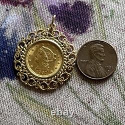 1907 Liberty Head $2.50 Coin Pendant. Coin 90% Gold, Pendant 14K. 9 Grams