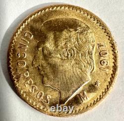 1907 Mexico Gold 5 Five Cinco Pesos Gold Coin 4.1 Grams Ex-Jewelry