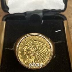 1909 $2 1/2 Dollar Gold Indian Head Coin Set in 14K Gold Ring Total 22.3grams