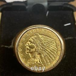 1909 $2 1/2 Dollar Gold Indian Head Coin Set in 14K Gold Ring Total 22.3grams
