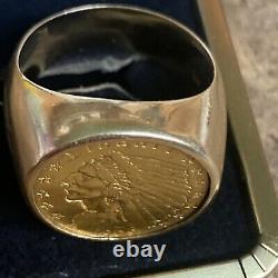 1909 $2 1/2 Dollar Gold Indian Head Coin Set in 14K Gold Ring Total 22.3grams