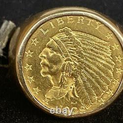 1909 $2 1/2 Dollar Gold Indian Head Coin Set in 14K Gold Ring Total 22.3grams