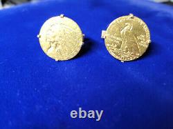 1909-D/1910 Gold $5 Indian Head Half-Eagle Coins with 14k Cuff Links 24.4 Grams