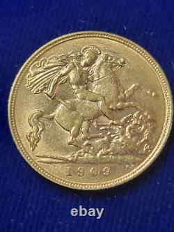 1909 Gold HALF-Sovereign Great Britian Coin 0.1176 AGW 3.99 GRAMS