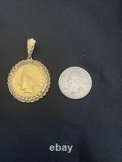 1910 Indian Head Ten Dollar Gold Coin Pendant In 14 K Gold Weights 22 Gram