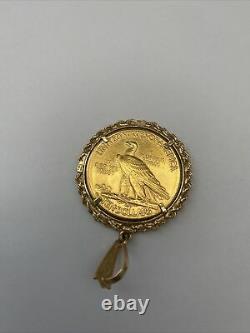 1910 Indian Head Ten Dollar Gold Coin Pendant In 14 K Gold Weights 22 Gram