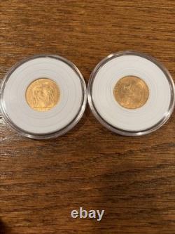 1910 (LOT of 2) Gold Coins 20 Francs Rooster French Mint Bullion 6.451 G. 1867
