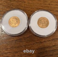 1910 (LOT of 2) Gold Coins 20 Francs Rooster French Mint Bullion 6.451 G. 1867