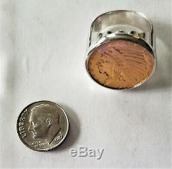 1910 US Gold Half Eagle $5 Five Dollar Indian Head Coin 14K Ring 34.8 Grams