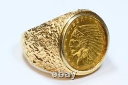 1910 (rare) $2.5 Dollar Indian Head Gold Coin Set In heavy 14k Ring 15 grams