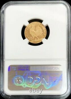 1911 Gold France 10 Francs 3.225 Grams Rooster Coin Paris Mint Ngc Mint State 62