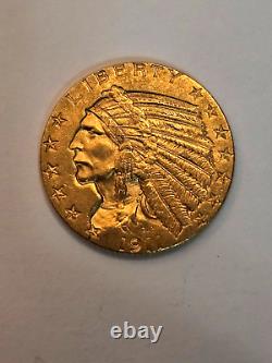 1911 US $5 Gold Indian Head Half Eagle Coin, Low mintage 32,166 Surviving