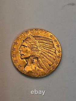 1911 US $5 Gold Indian Head Half Eagle Coin, Low mintage 32,166 Surviving