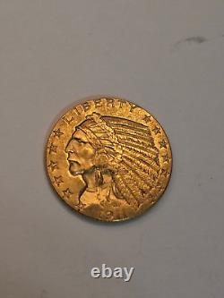 1911 US $5 Gold Indian Head Half Eagle Coin, Low mintage 32,166 Surviving