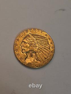 1911 US $5 Gold Indian Head Half Eagle Coin, Low mintage 32,166 Surviving