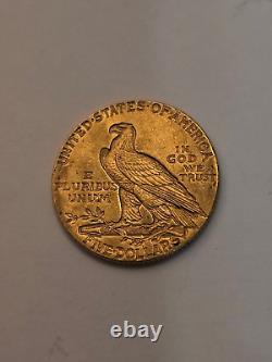 1911 US $5 Gold Indian Head Half Eagle Coin, Low mintage 32,166 Surviving