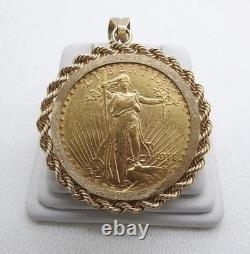 1911 s $20 St Gaudens Gold Coin Pendant with 13K Rope Bezel 42.6 Grams