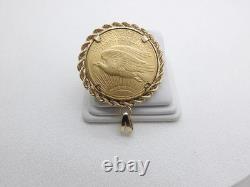 1911 s $20 St Gaudens Gold Coin Pendant with 13K Rope Bezel 42.6 Grams