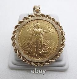 1911 s $20 St Gaudens Gold Coin Pendant with 14K Rope Bezel 42.6 Grams