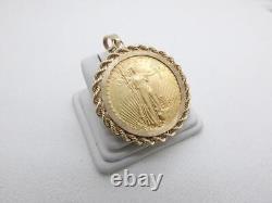 1911 s $20 St Gaudens Gold Coin Pendant with 14K Rope Bezel 42.6 Grams