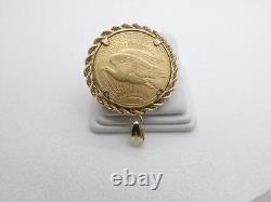 1911 s $20 St Gaudens Gold Coin Pendant with 14K Rope Bezel 42.6 Grams