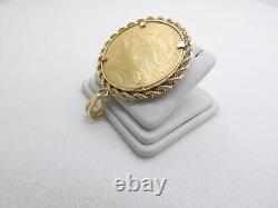 1911 s $20 St Gaudens Gold Coin Pendant with 14K Rope Bezel 42.6 Grams