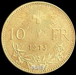 1913 B Gold Switzerland 10 Francs 3.225 Grams Helvetia Coin Bern Mint