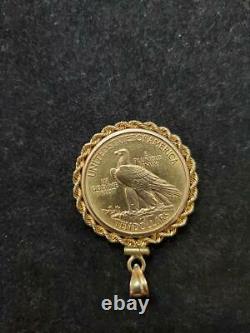 1913 Indian Head Ten Dollar Gold Coin Pendant In 14 K Gold Bezel Weights 21 Gram
