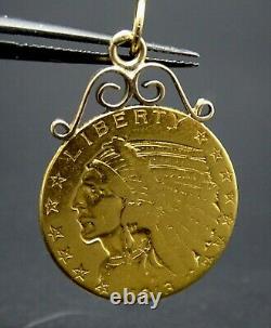 1913 U. S. $5.00 Gold Indian Coin Mounted 14k Gold As Pendant 8.7 grams
