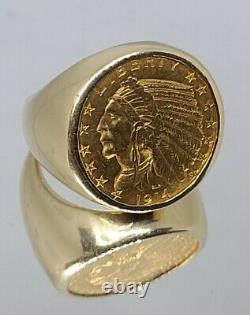 1914 $5 Indian Head Gold Coin Ring 24 Grams Size 10 26 MM Wide