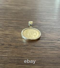 1914 French 20 Franc gold coin In 14k Solid Gold Bezel, Weighs 7.8g, Exc