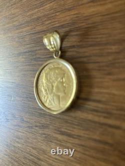 1914 French 20 Franc gold coin In 14k Solid Gold Bezel, Weighs 7.8g, Exc