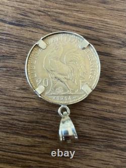1914 French 20 Franc gold coin In 14k Solid Gold Bezel, Weighs 7.8g, Exc