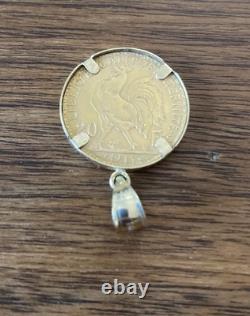 1914 French 20 Franc gold coin In 14k Solid Gold Bezel, Weighs 7.8g, Exc