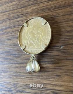 1914 French 20 Franc gold coin In 14k Solid Gold Bezel, Weighs 7.8g, Exc