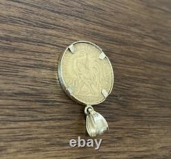 1914 French 20 Franc gold coin In 14k Solid Gold Bezel, Weighs 7.8g, Exc