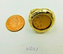 1914 Indian Head 2-1/2 $2.50 Coin 14K Yellow Gold Ring 16.5 Grams (151)