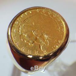 1914 Indian Head Quarter Eagle $2.50 Coin 14K Gold Ring 18.117 Grams Size 9